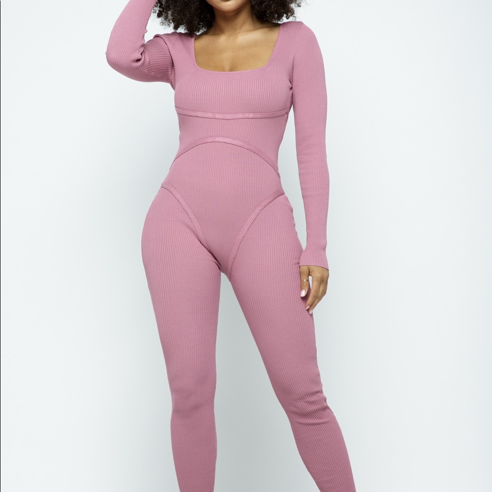 Long sleeve stitch mauve jumpsuit